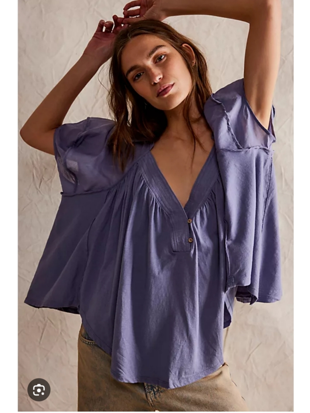 Free People Lavender V-Neck Peasant Blouse